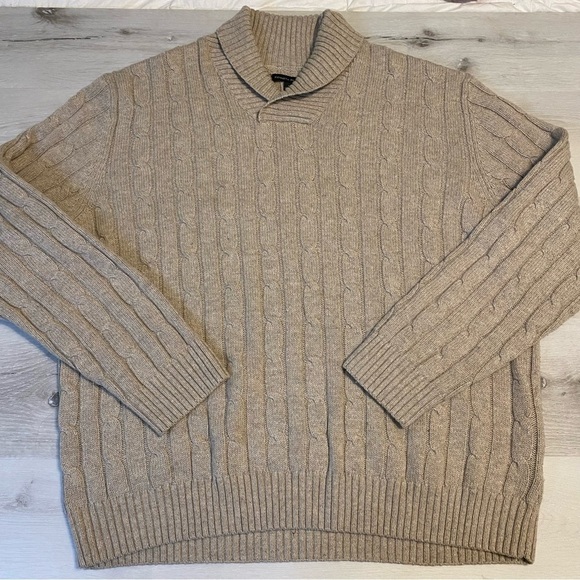 Kenneth Roberts Shawl Neck Cable Knit Sweater, Oatmeal, Size XL - Picture 1 of 6